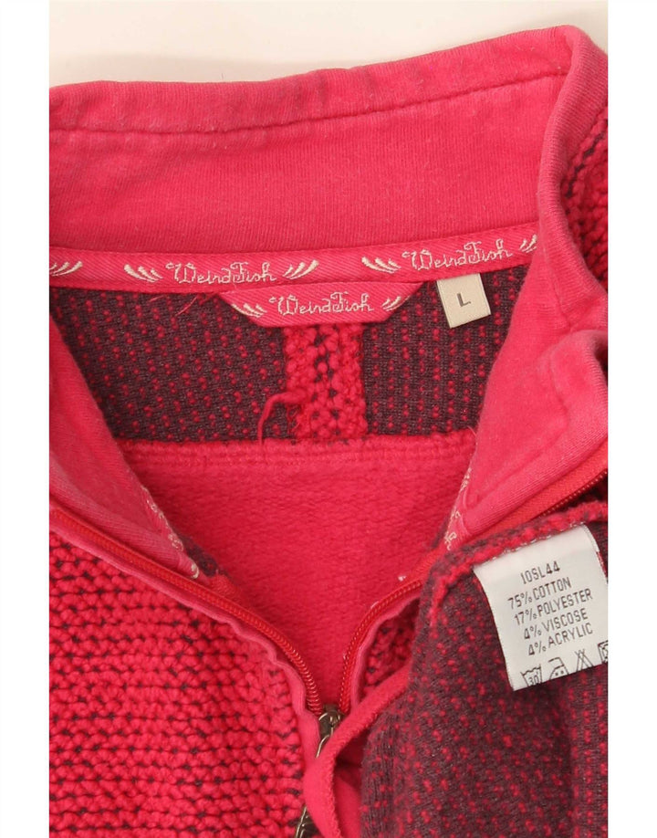 Weird Fish Dame Grafisk Zip Neck Sweatshirt Jumper UK 16 Large Pink