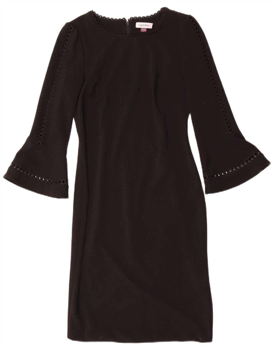 CALVIN KLEIN Dame 3/4-ærmet Skede Kjole US 8 Medium Sort Polyester