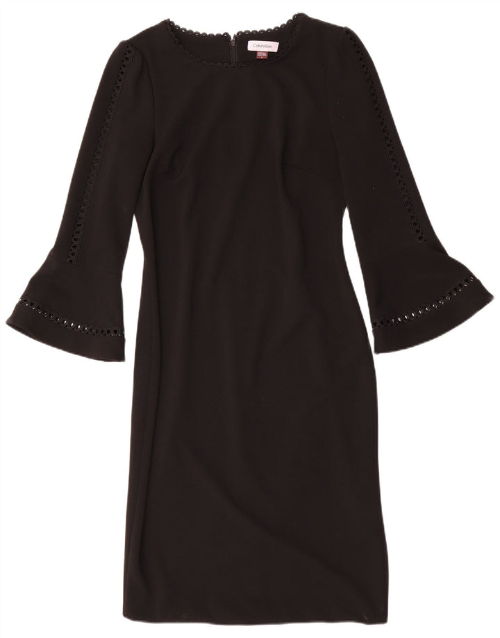 CALVIN KLEIN Dame 3/4-ærmet Skede Kjole US 8 Medium Sort Polyester
