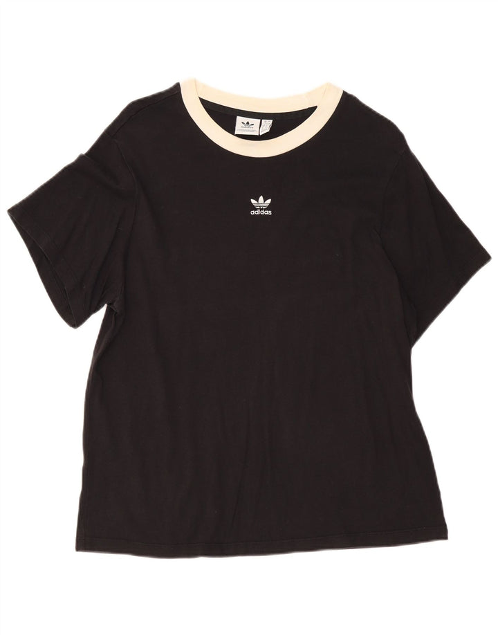 ADIDAS Dame T-Shirt Top UK 12 Medium Sort Bomuld