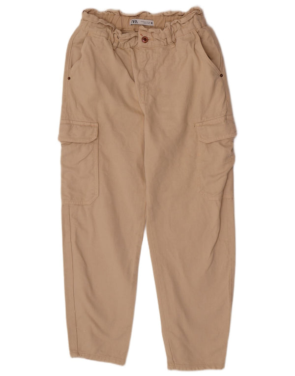 Zara Dame Højtaljet tilspidsede Cargo Bukser EU 36 XS W26 L24 Beige Bomuld