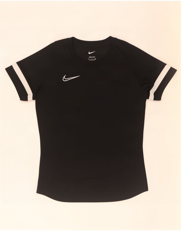 Nike Dame Dri Fit T-Shirt Top UK 10 Small Black Colourblock Polyester