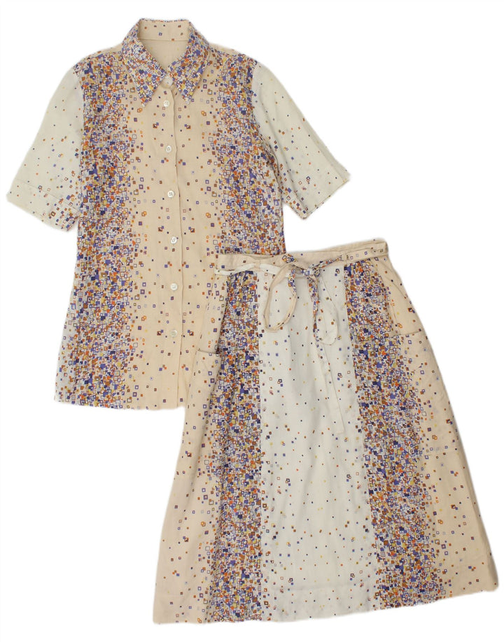 PANCALDI & B Dame 2-delt nederdel Sæt UK 4 XS W24 Beige Geometrisk Bomuld