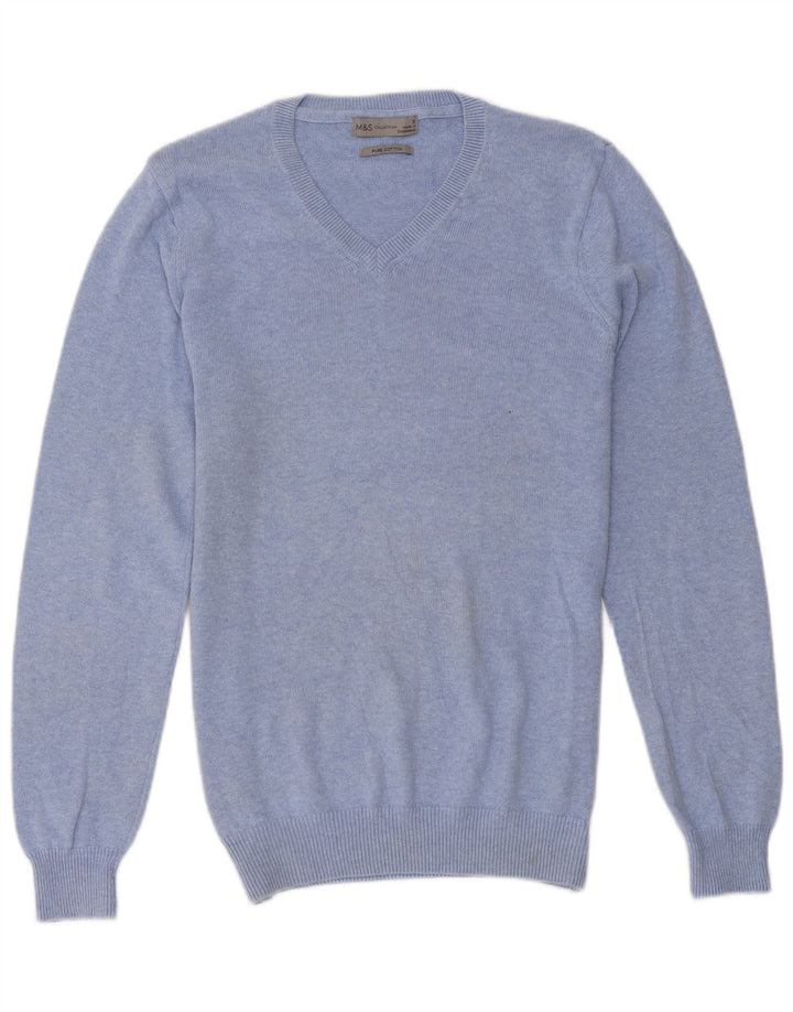 Marks & Spencer Herre V-hals sweater lille blå bomuld