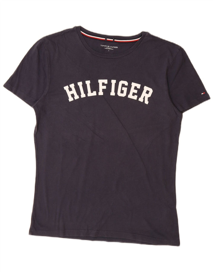 TOMMY HILFIGER Herre grafisk T-shirt Top Stor marineblå bomuld