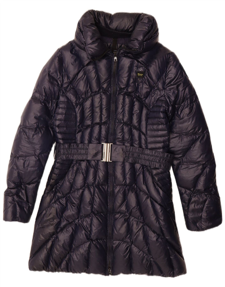 Blauer polstret frakke til kvinder UK 18 XL marineblå polyester