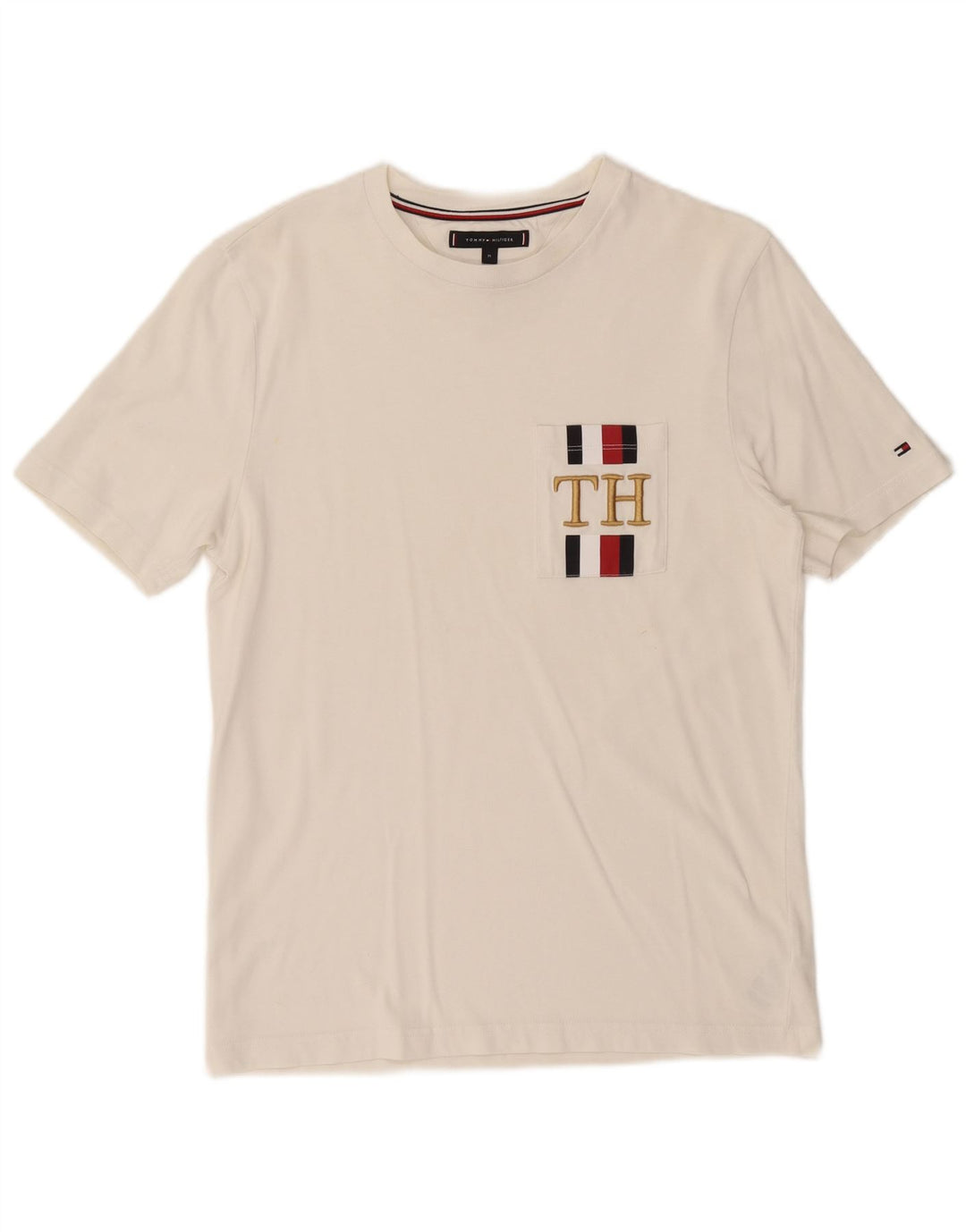 TOMMY HILFIGER Mens Graphic T-Shirt Top Medium White Cotton