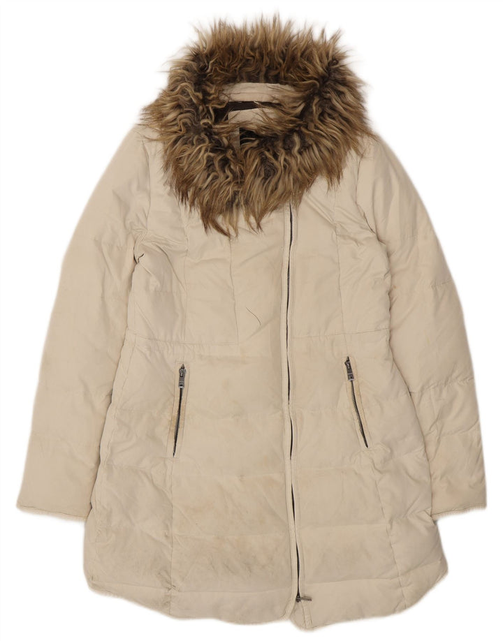 Zara Womens Polstret Frakke UK 14 Large Off White Polyester