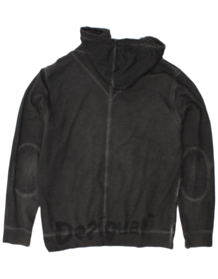 Desigual Herre Button Neck Hoodie Jumper Stor Grå Bomuld