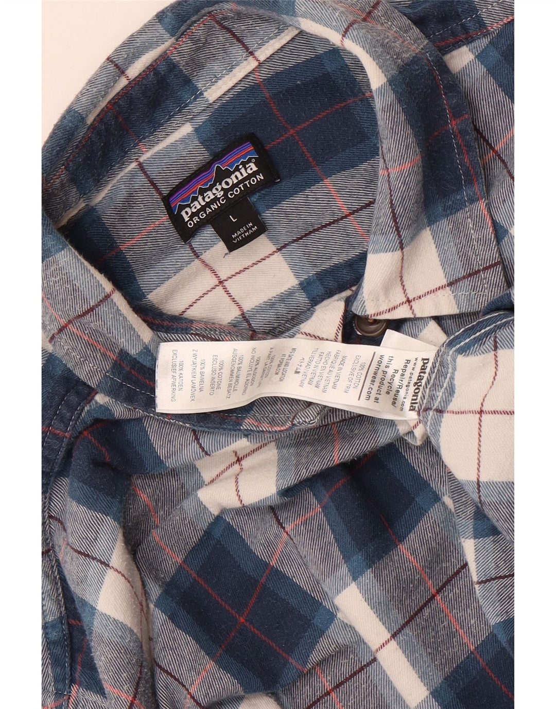 Patagonia herre flannelskjorte stor blå ternet bomuld