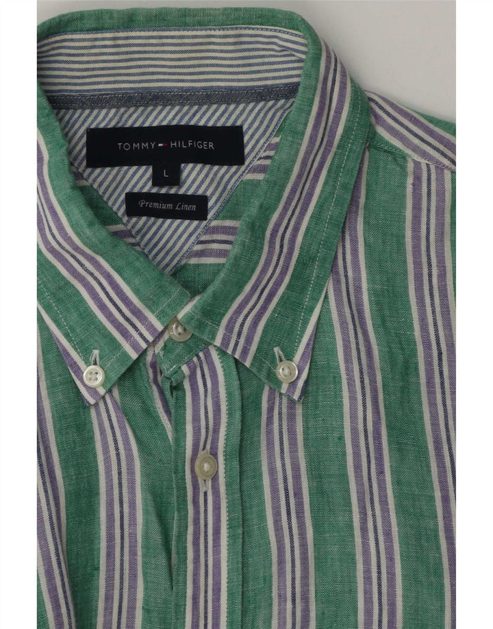 Tommy Hilfiger Herreskjorte Stor grøn stribet hør