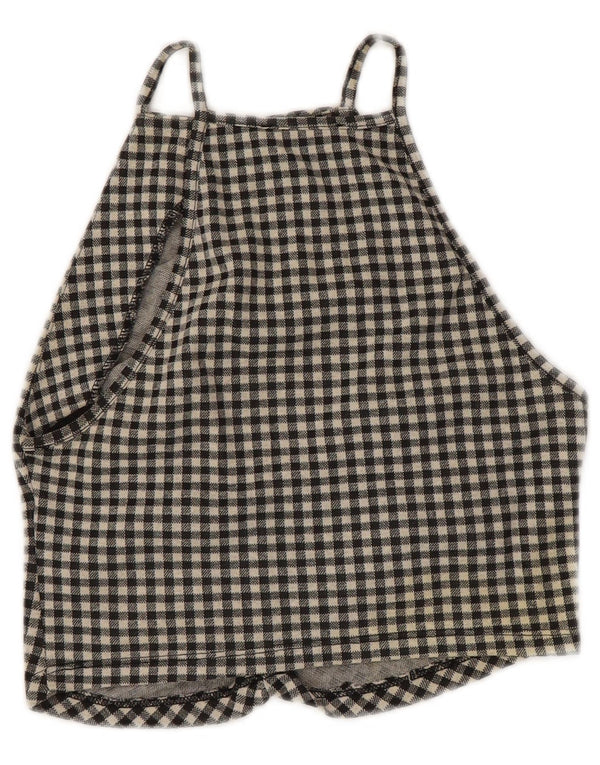 ZARA Womens Crop Halter Top UK 8 Small Black Gingham Cotton