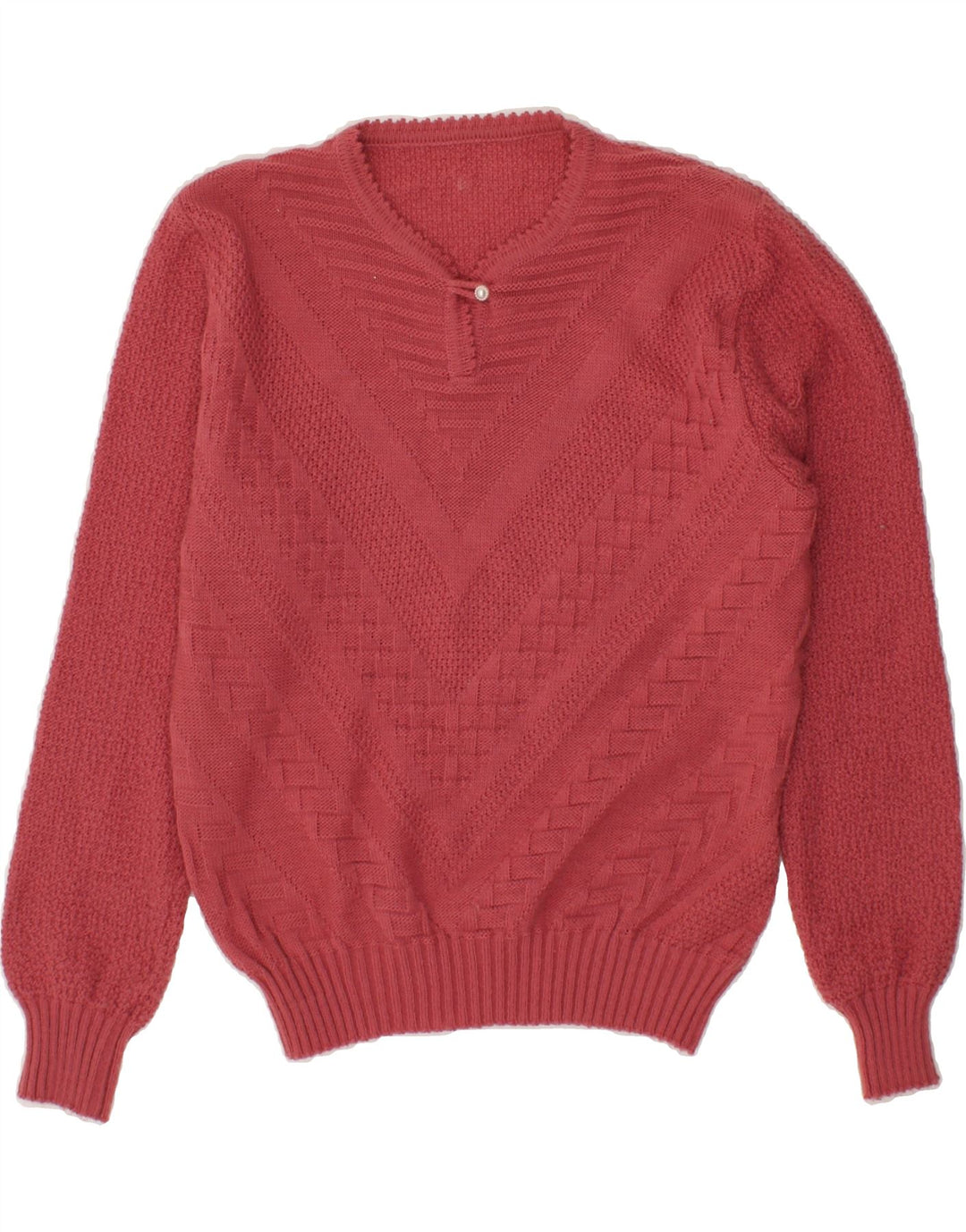 VINTAGE Womens V-Neck Jumper Sweater UK 10 Small Red Polyacrylic Vintage Vintage and Second-Hand Vintage from Messina Hembry 