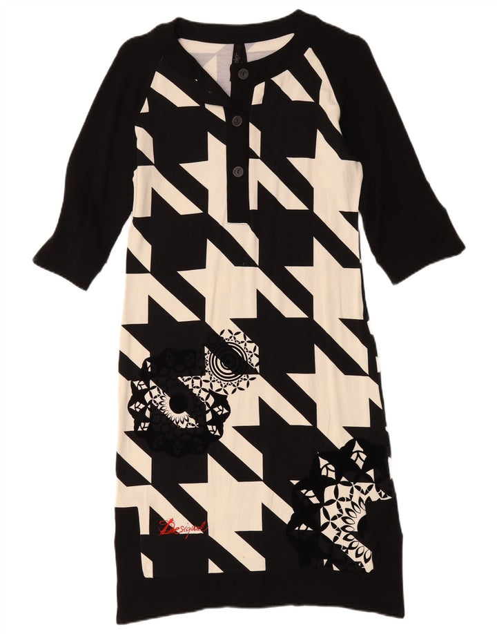 DESIGUAL Womens 3/4 Sleeve Shift Dress UK 10 Small Black Geometric