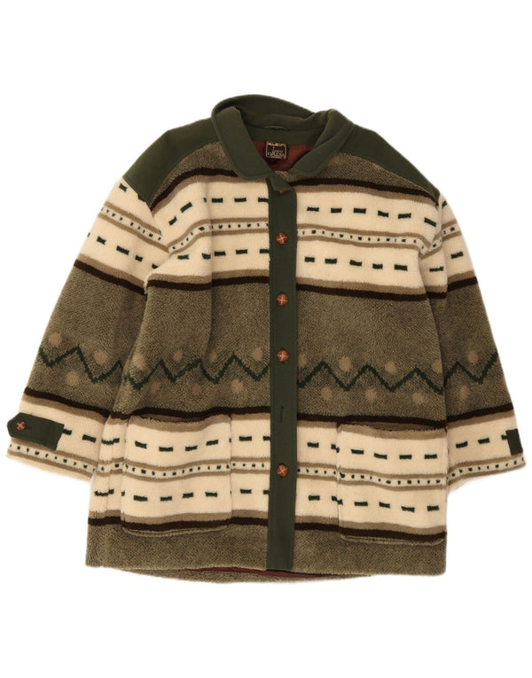 Vintage Womens Fleece Oversized Overcoat EU 40 Medium Green Colourblock
