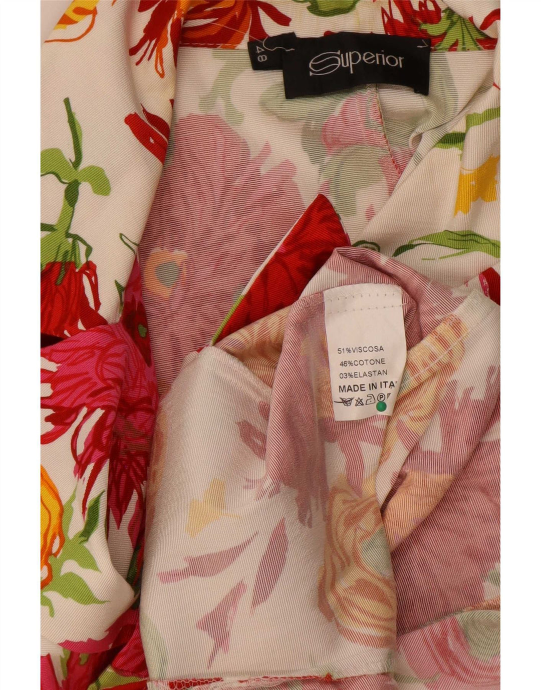 Superior dame 3 knap 3/4 ærmet blazerjakke IT 48 XL Hvid blomster
