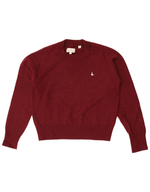 Jack Wills Womens Crop Oversized Crew Neck Jumper Sweater UK 6 XS Burgundy