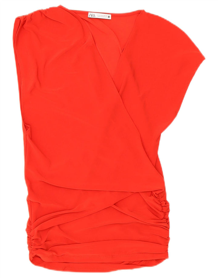 Zara Dame ærmeløs bluse Top UK 8 Lille rød polyester