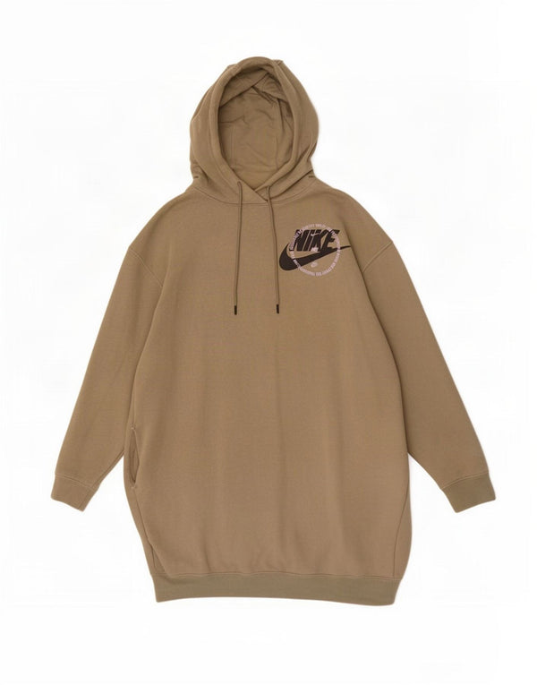 Nike Dame Grafisk Oversized Hoodie Dress UK 14 Medium Khaki Bomuld