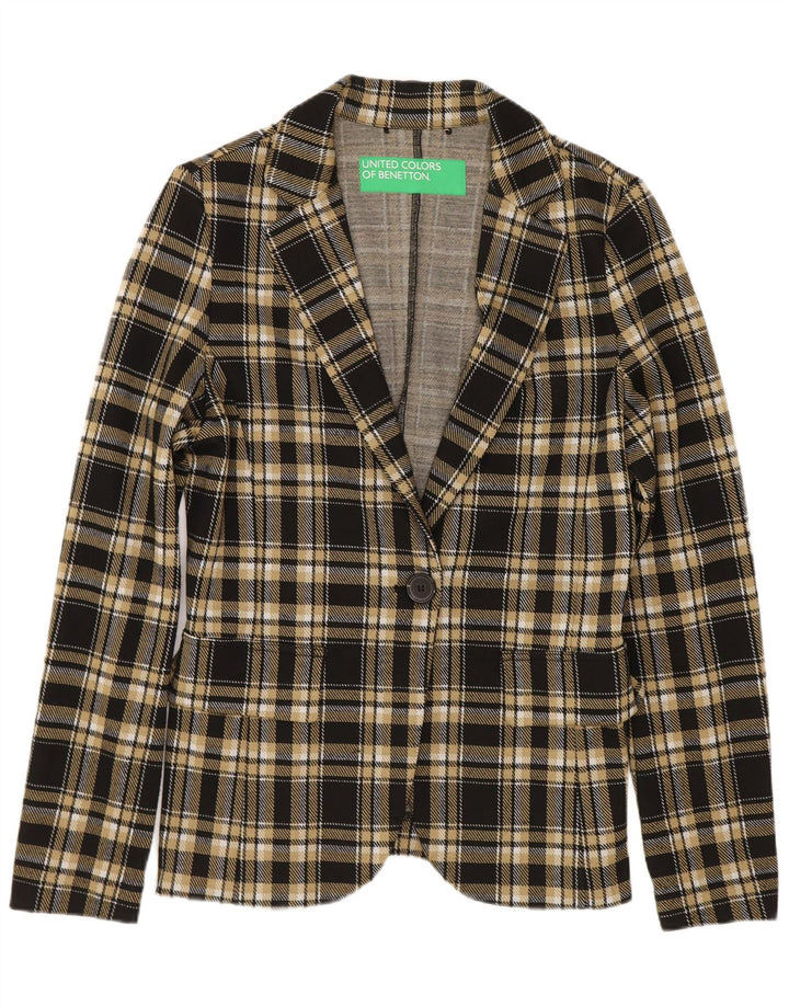 Benetton Dame 1 Knap Blazer Jacket UK 10 Lille sort ternet polyester