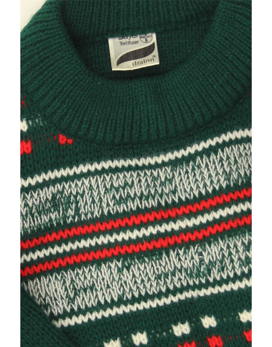 Dralon Herre Crew Neck Jumper Sweater Small Green Fair Isle Polyacryl