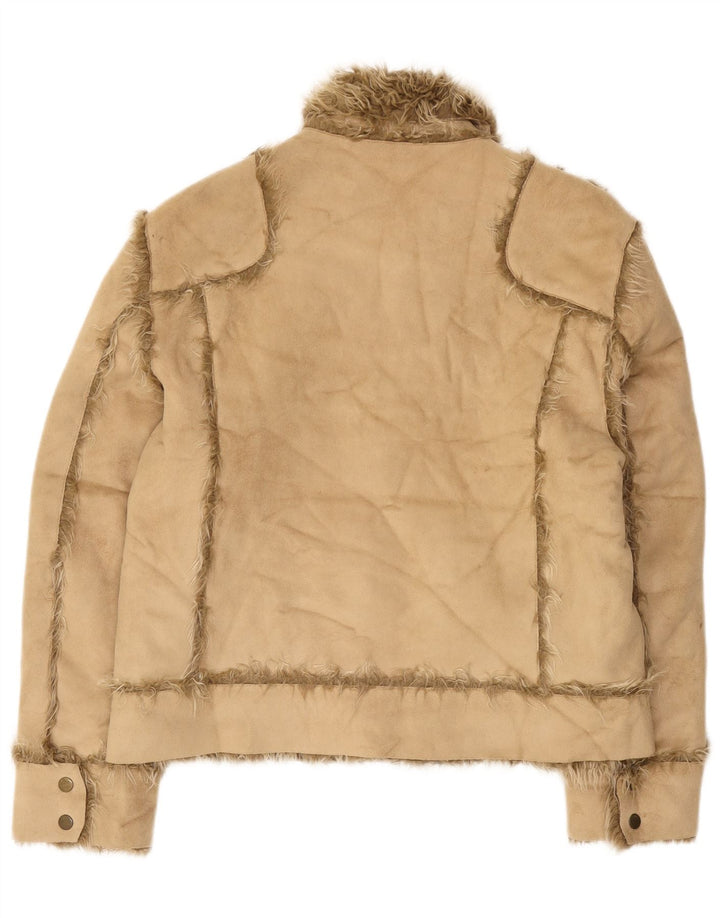 Zara Sherpajakke til kvinder UK 16 Stor Beige Akryl