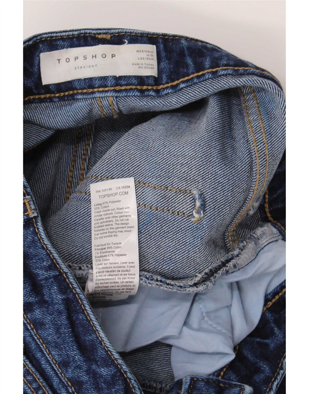 Topshop Dame Straight Jeans W25 L26 Blå Bomuld
