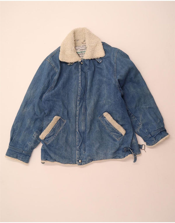 VINTAGE Herre Denim Sherpa Jacket UK 40 Large Blue Cotton