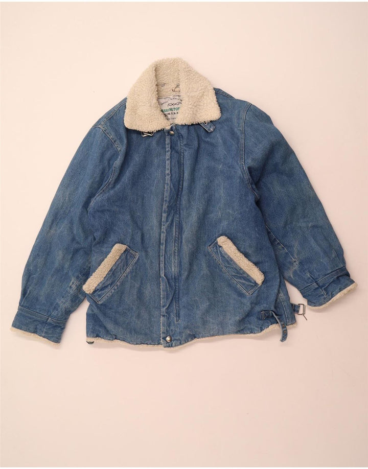 VINTAGE Herre Denim Sherpa Jacket UK 40 Large Blue Cotton