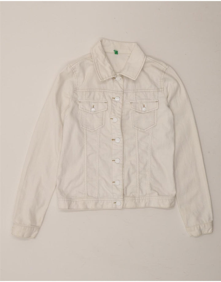 BENETTON Girls Denim Jacket 11-12 Years 2XL White Cotton Vintage Benetton and Second-Hand Benetton from Messina Hembry 