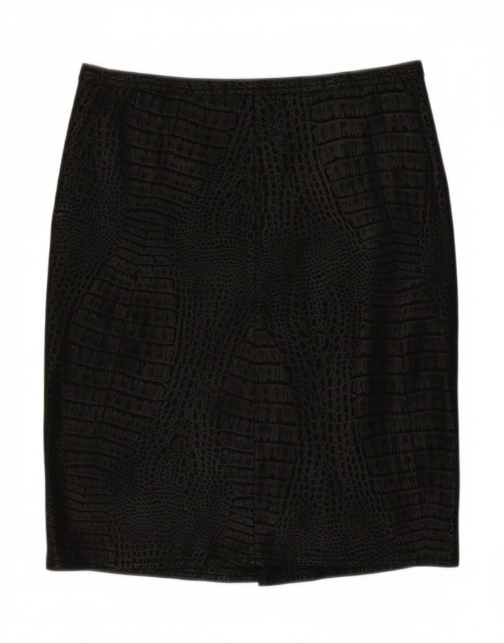 VINTAGE Womens Leather Skirt W30 Medium  Black Animal Print Vintage Vintage and Second-Hand Vintage from Messina Hembry 