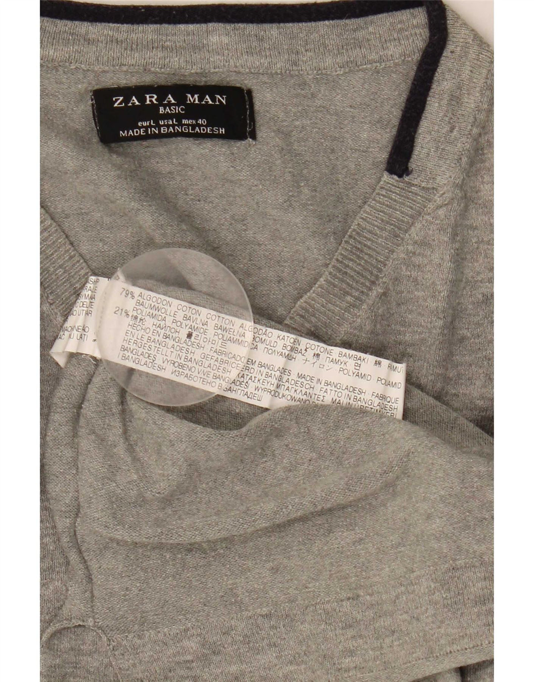Zara Herre V-hals sweater Stor Grå Bomuld
