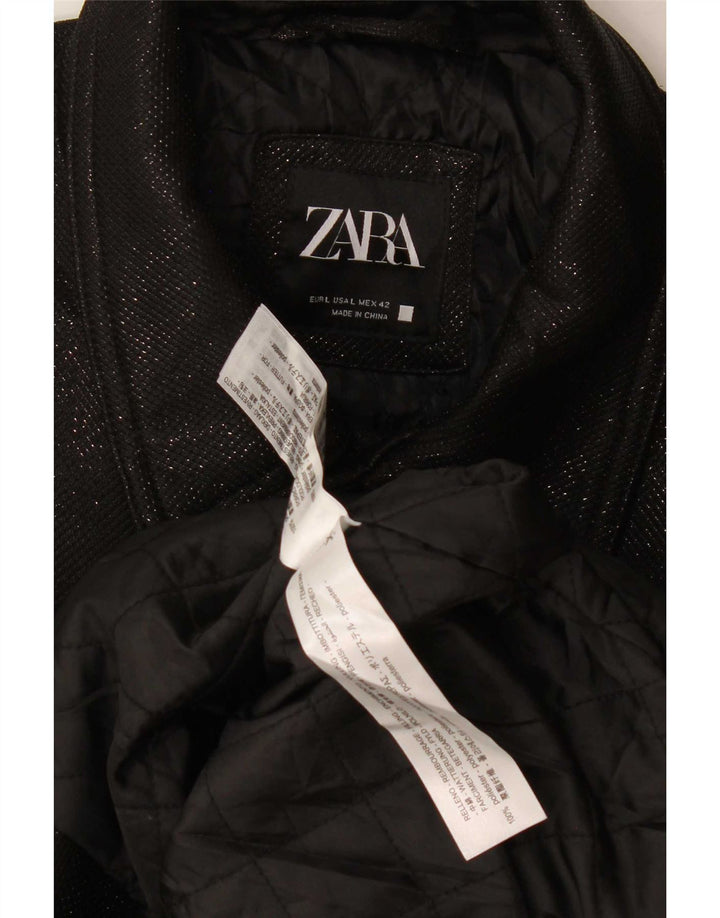 Zara Bomber Jacket UK 40 Large Black Flecked Polyester
