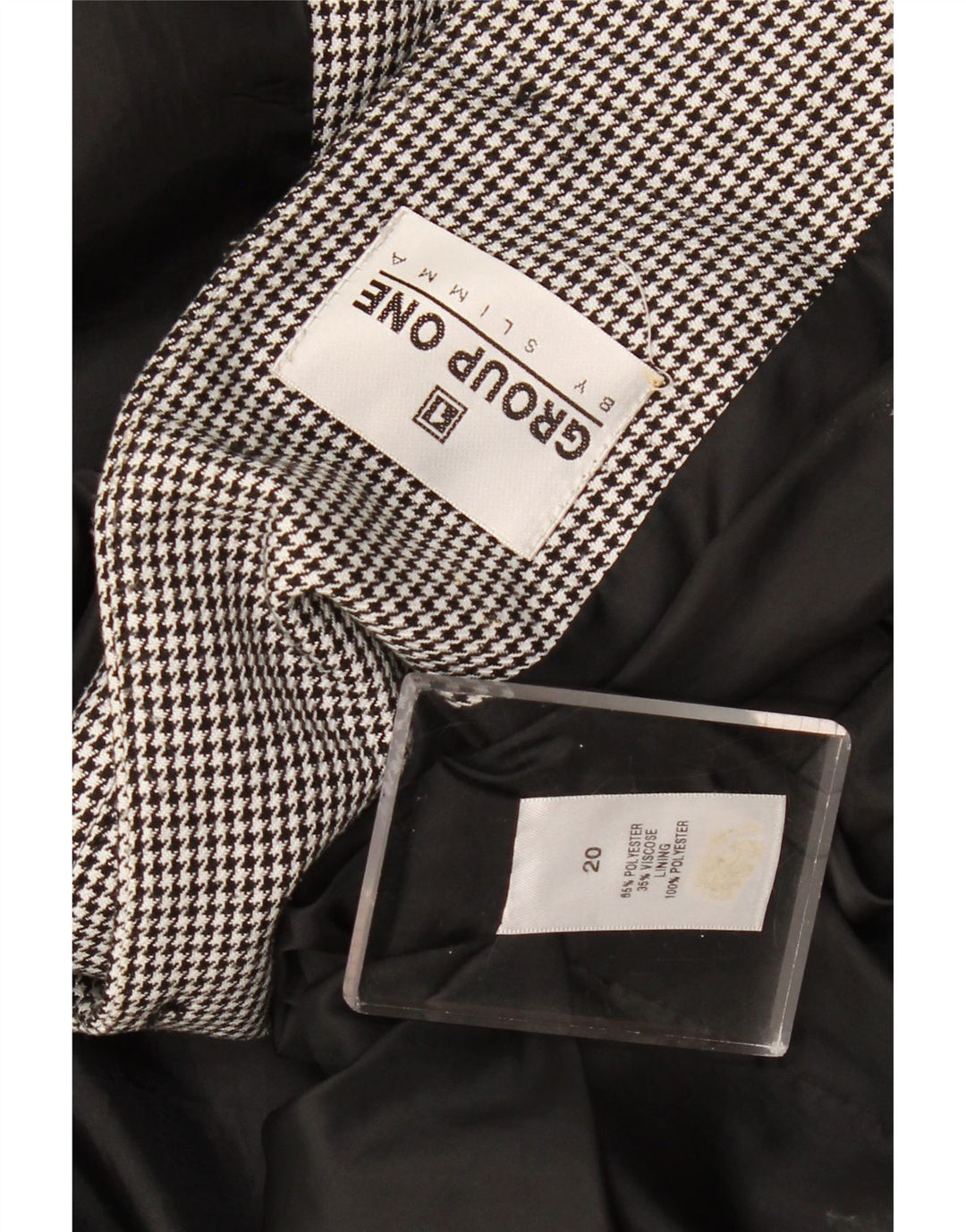 Vintage bombeflyjakke til kvinder UK 20 2XL Sort Houndstooth Polyester