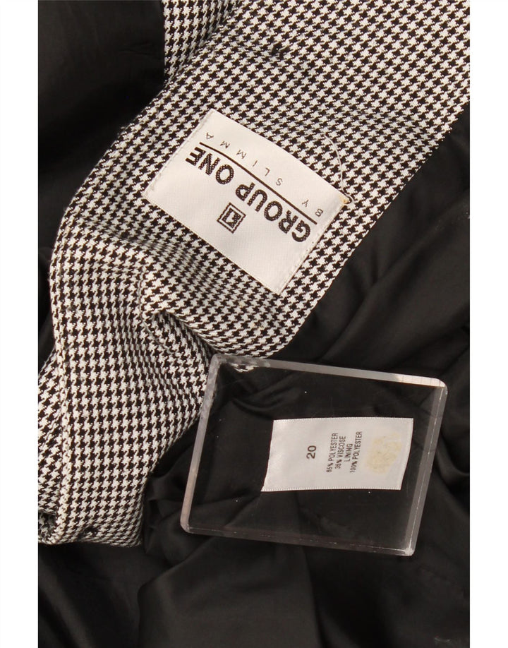 Vintage bombeflyjakke til kvinder UK 20 2XL Sort Houndstooth Polyester