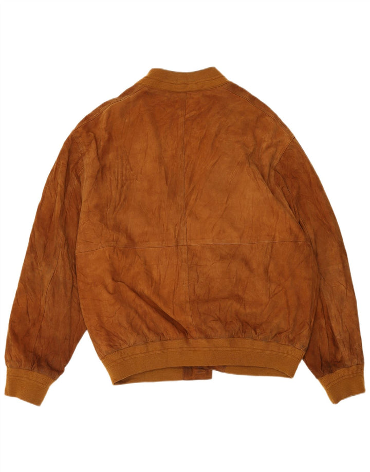 VINTAGE Mens Suede Bomber Jacket IT 56 3XL Brown
