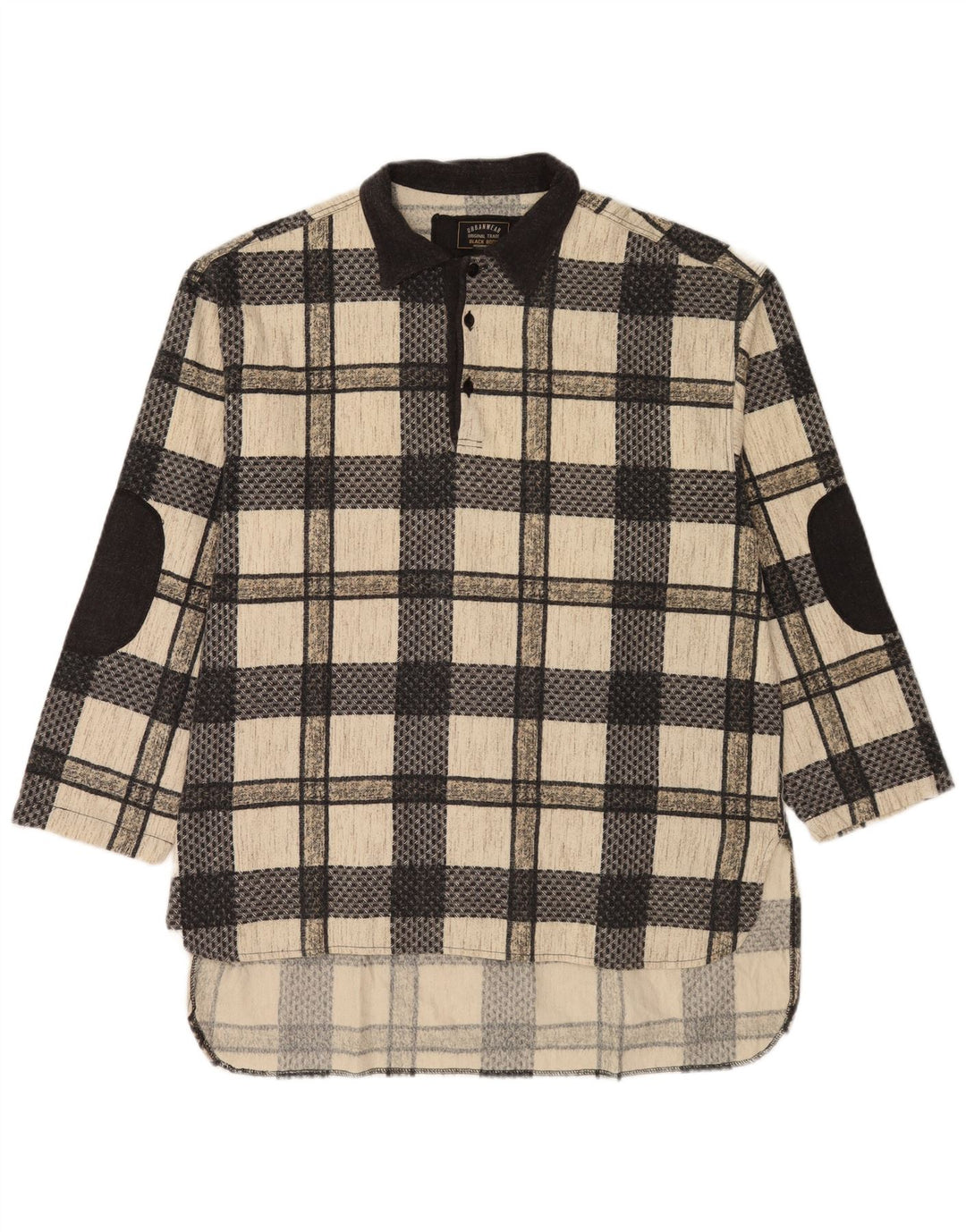Vintage Herre Høj Pullover Shirt Medium Sort Ternet Bomuld