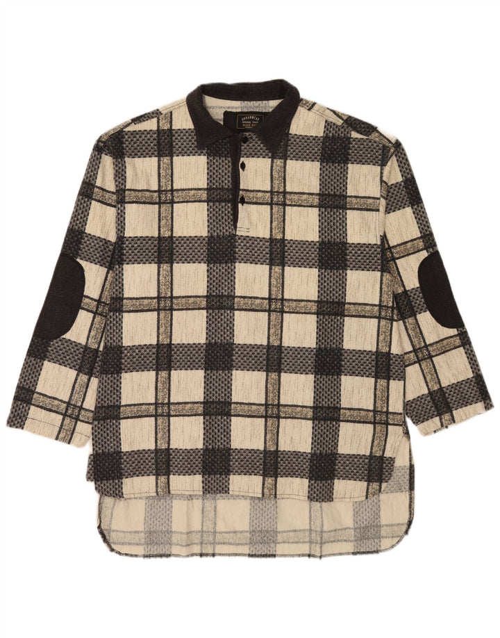 Vintage Herre Høj Pullover Shirt Medium Sort Ternet Bomuld