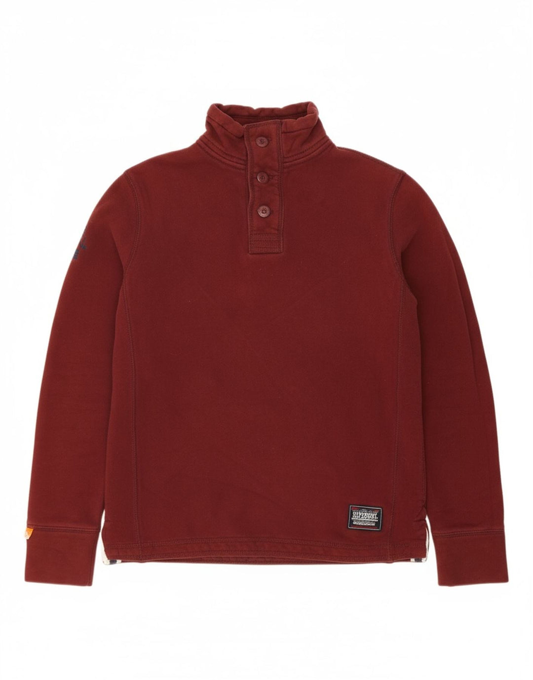 SUPERDRY Mens Button Neck Sweatshirt Jumper Medium Burgundy Cotton