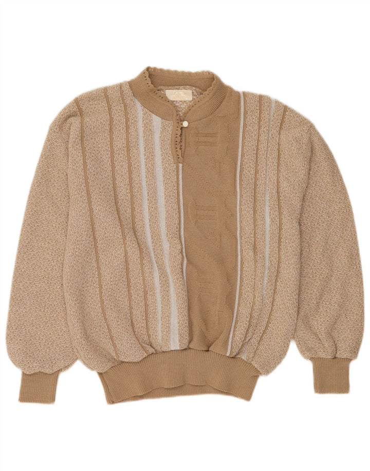 VINTAGE Dame Turtle Neck Sweater IT 50 XL Beige Stribet