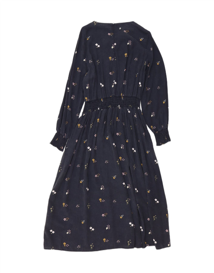 BARBOUR Womens Long Sleeve A-Line Dress UK 12 Medium  Navy Blue Floral