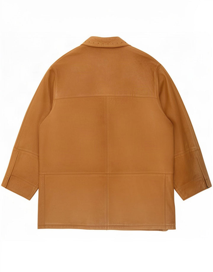 Vintage oversized ruskindsfrakke IT 50 XL beige læder til kvinder
