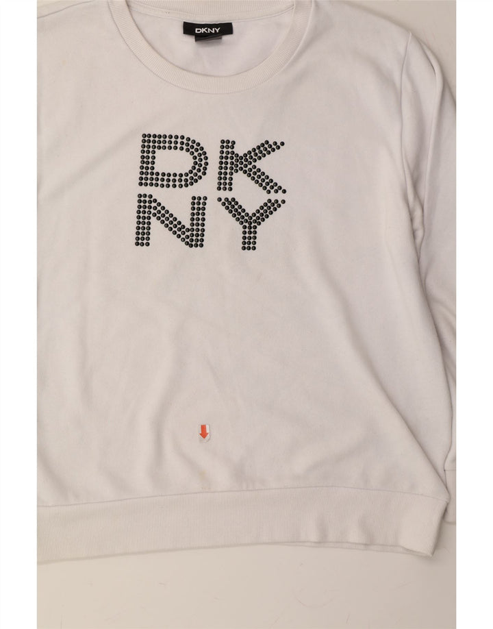 DKNY Mens Graphic Sweatshirt Jumper Medium White Cotton Vintage Dkny and Second-Hand Dkny from Messina Hembry 
