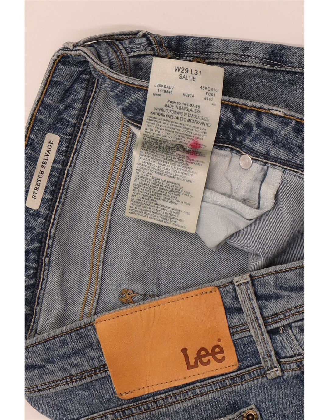 Lee Mens Selvage Stretch Slim Jeans W29 L31 Blå Bomuld
