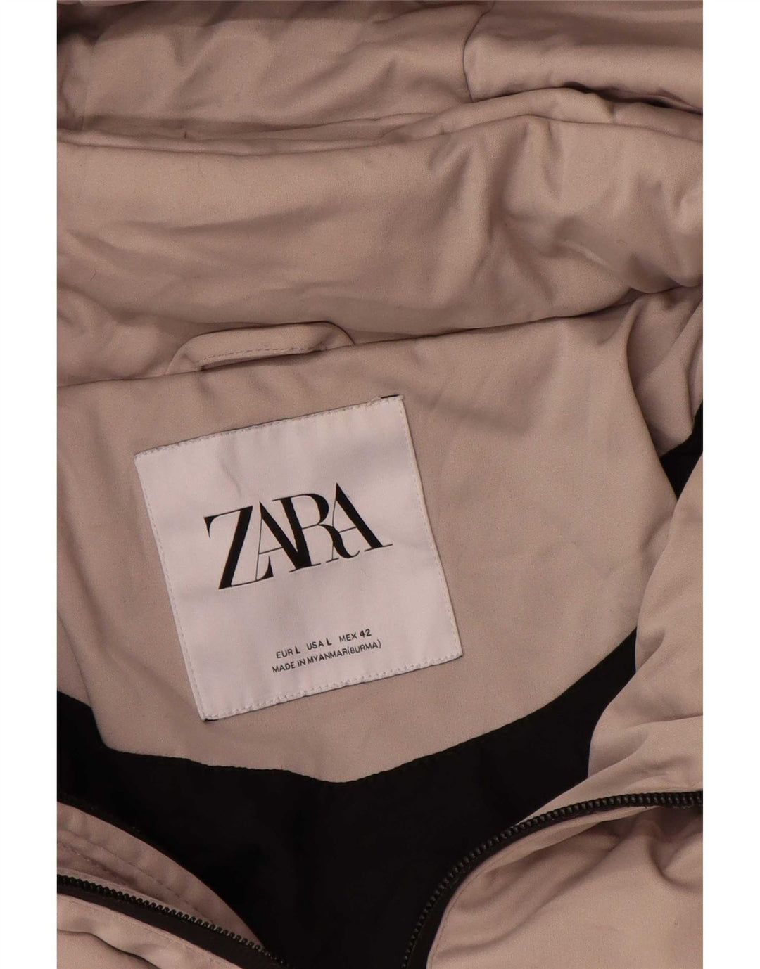 Zara Dame Hætte Polstret Jakke UK 14 Stor Grå Polyester