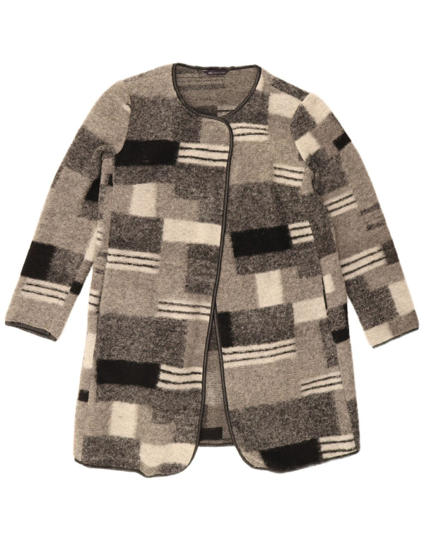 Marks & Spencer Dame Longline Cardigan Sweater UK 12 Medium Grey Check