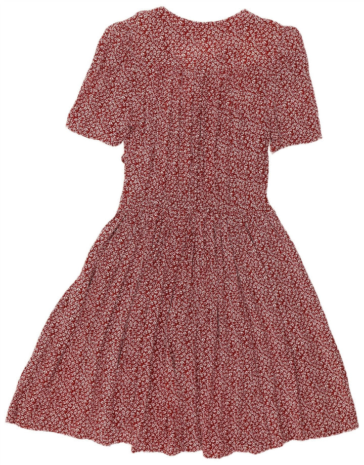 VINTAGE Empire-kjole til kvinder UK 14 Large Burgundy Floral