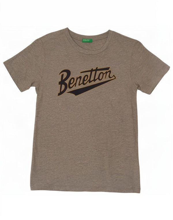 Benetton drenge grafisk t-shirt top 10-11 år XL grå flækket bomuld