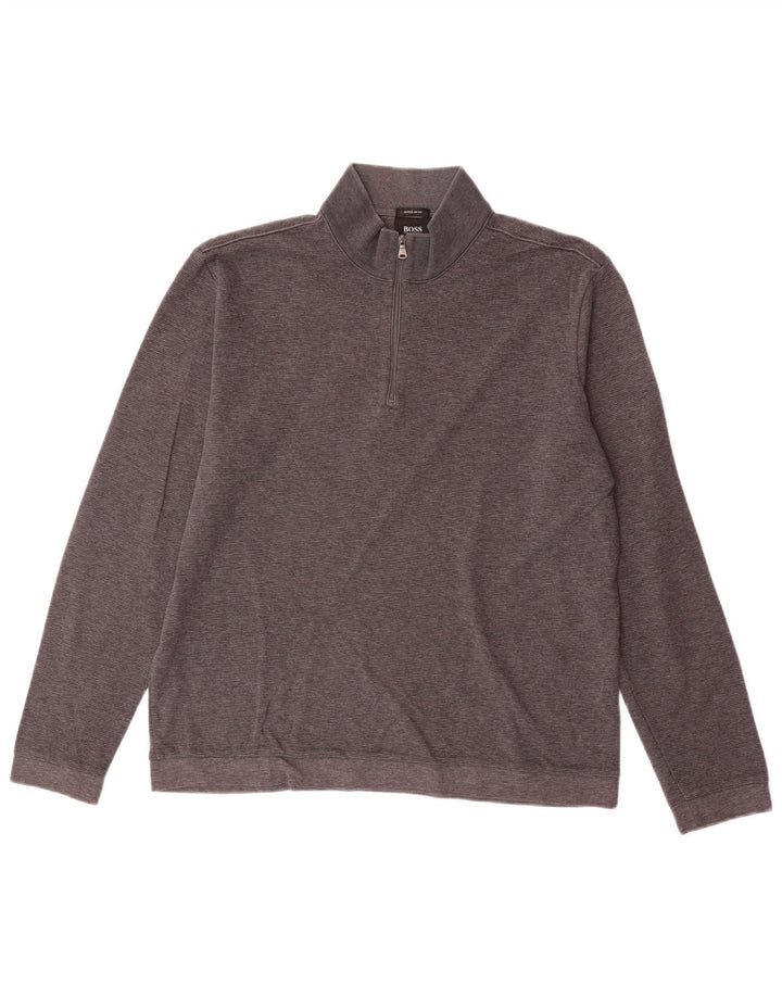 Hugo Boss Herre Zip Neck Regular Fit Sweatshirt Jumper Large Grå