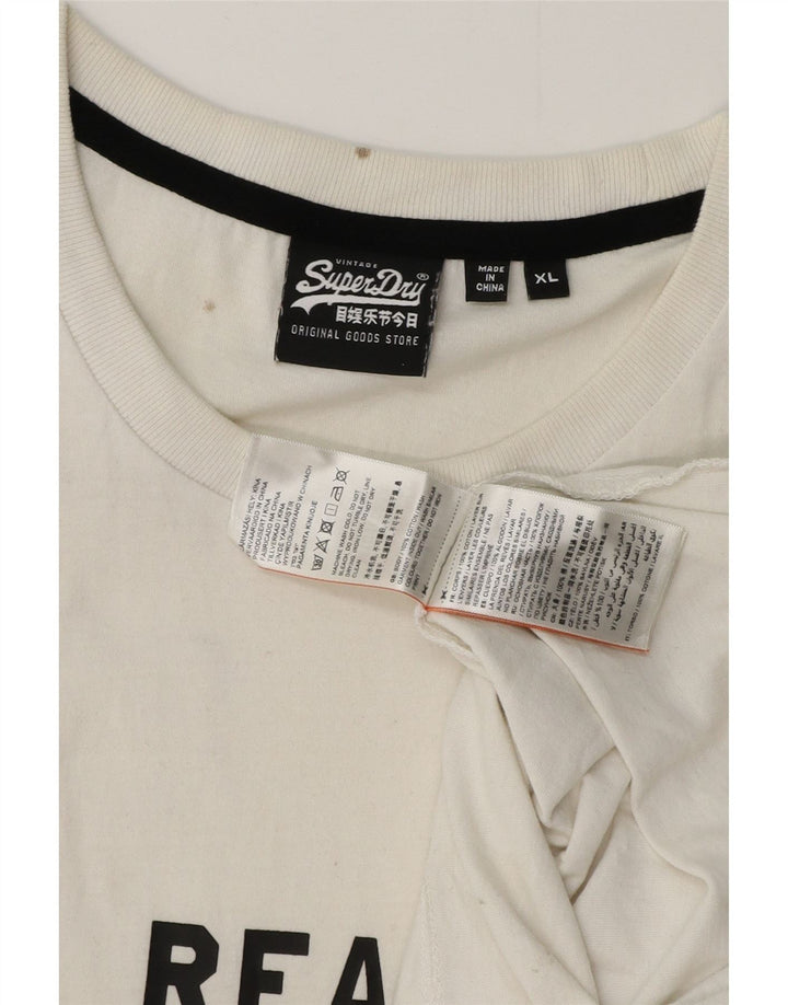 SUPERDRY Herre grafisk T-shirt Top XL Hvid Bomuld